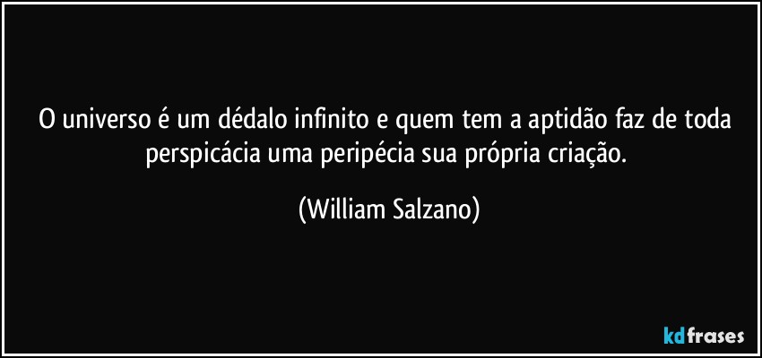 O universo é um dédalo infinito e quem tem a aptidão faz de toda perspicácia uma peripécia sua própria criação. (William Salzano)