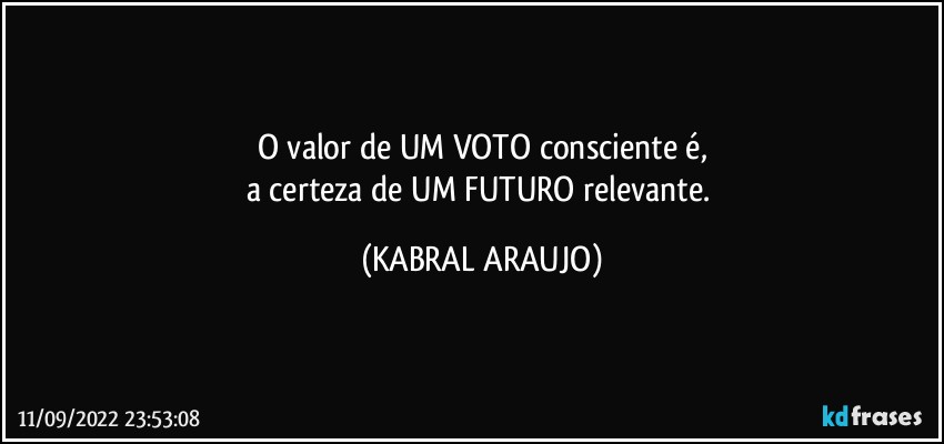 O valor de UM VOTO consciente é,
a certeza de UM FUTURO relevante. (KABRAL ARAUJO)