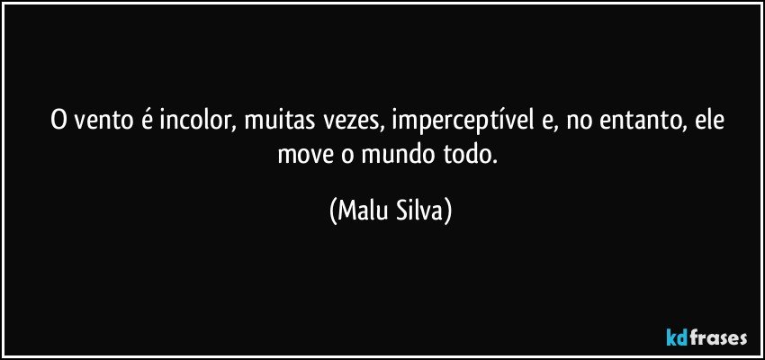 O vento é incolor, muitas vezes, imperceptível e, no entanto, ele move o mundo todo. (Malu Silva)