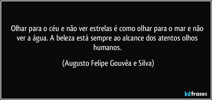 Olhar para o céu e não ver estrelas é como olhar para o mar e não ver a água. A beleza está sempre ao alcance dos atentos olhos humanos. (Augusto Felipe Gouvêa e Silva)