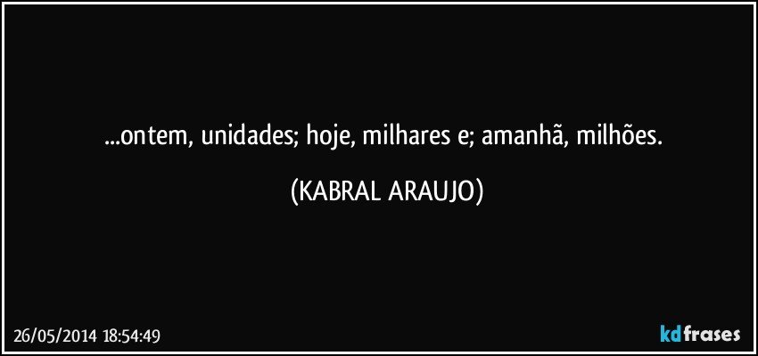 ...ontem, unidades; hoje, milhares e; amanhã, milhões. (KABRAL ARAUJO)