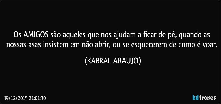 Os AMIGOS são aqueles que nos ajudam a ficar de pé, quando as nossas asas insistem em não abrir, ou se esquecerem de como é voar. (KABRAL ARAUJO)