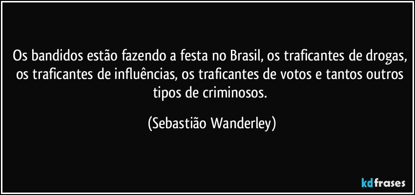 Os bandidos estão fazendo a festa no Brasil, os traficantes de drogas, os traficantes de influências, os traficantes de votos e tantos outros tipos de criminosos. (Sebastião Wanderley)