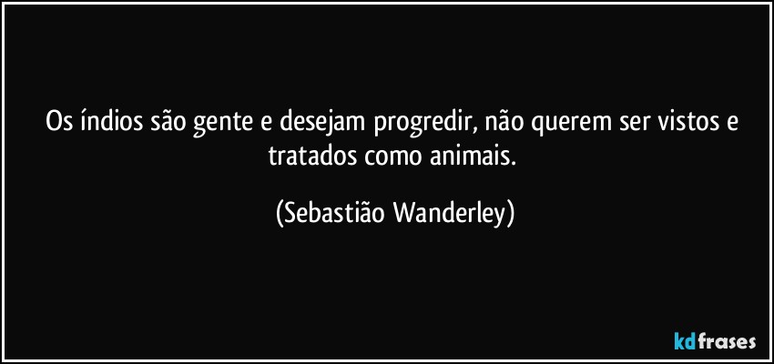 Os índios são gente e desejam progredir, não querem ser vistos e tratados como animais. (Sebastião Wanderley)