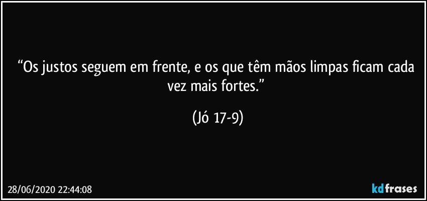 “Os justos seguem em frente, e os que têm mãos limpas ficam cada vez mais fortes.” (Jó 17-9)