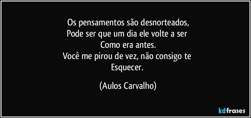 Os pensamentos são desnorteados,
Pode ser que um dia ele volte a ser 
Como era antes.
Você me pirou de vez, não consigo te 
Esquecer. (Aulos Carvalho)