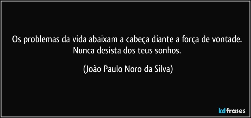 Os problemas da vida abaixam a cabeça diante a força de vontade. Nunca desista dos teus sonhos. (João Paulo Noro da Silva)