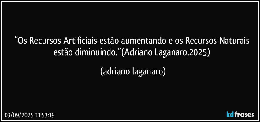 “Os Recursos Artificiais estão aumentando e os Recursos Naturais estão diminuindo.”(Adriano Laganaro,2025) (adriano laganaro)