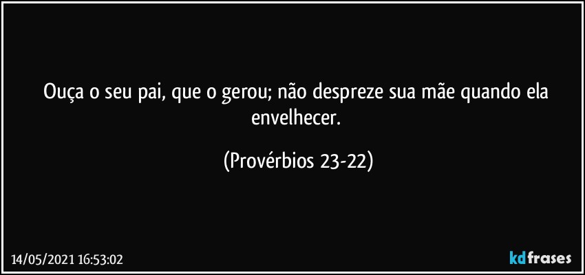 Ouça o seu pai, que o gerou; não despreze sua mãe quando ela envelhecer. (Provérbios 23-22)