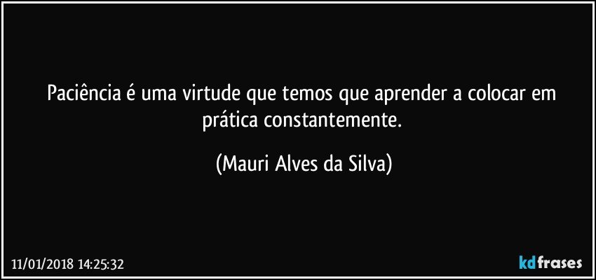 Paciência é uma virtude que temos que aprender a colocar em prática constantemente. (Mauri Alves da Silva)