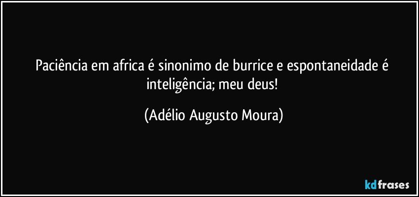 paciência em africa é sinonimo de burrice e  espontaneidade é inteligência; meu deus! (Adélio Augusto Moura)