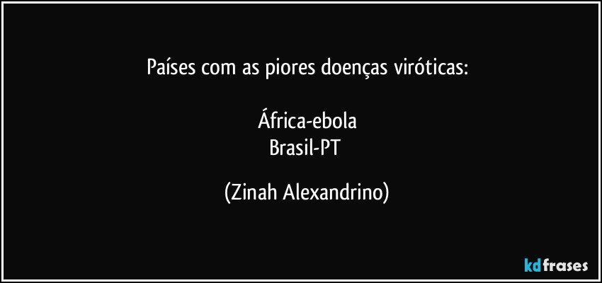 Países com as piores doenças viróticas:

África-ebola
Brasil-PT (Zinah Alexandrino)