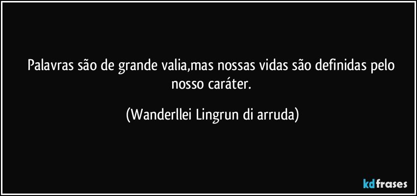 Palavras são de grande valia,mas nossas vidas são definidas pelo nosso caráter. (Wanderllei Lingrun di arruda)