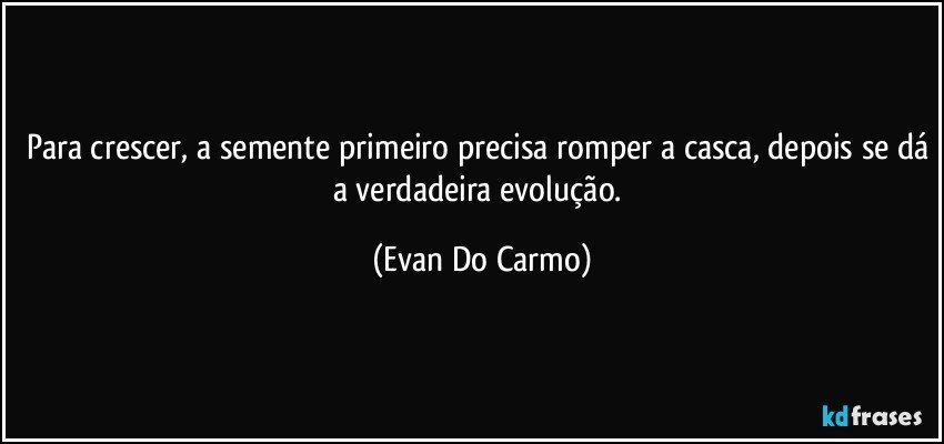 Para crescer, a semente primeiro precisa romper a casca, depois se dá a verdadeira evolução. (Evan Do Carmo)