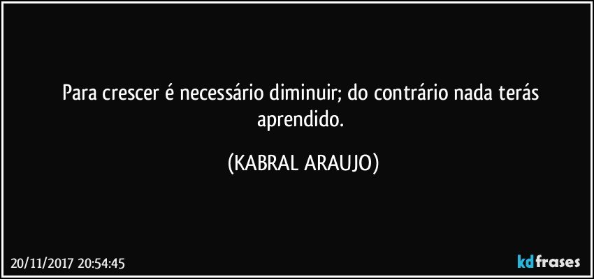 Para crescer é necessário diminuir; do contrário nada terás aprendido. (KABRAL ARAUJO)