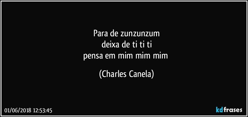 para de zunzunzum
deixa de ti ti ti
pensa em mim mim mim (Charles Canela)