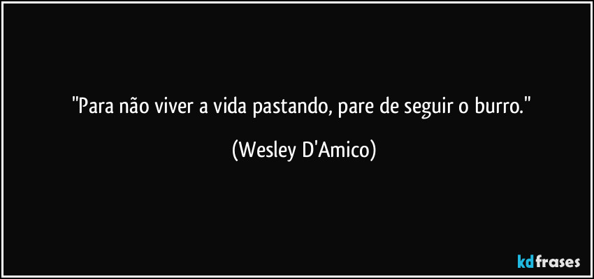 "Para não viver a vida pastando, pare de seguir o burro." (Wesley D'Amico)
