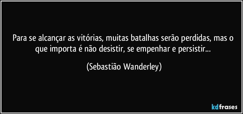 Para se alcançar as vitórias, muitas batalhas serão perdidas, mas o que importa é não desistir, se empenhar e persistir... (Sebastião Wanderley)