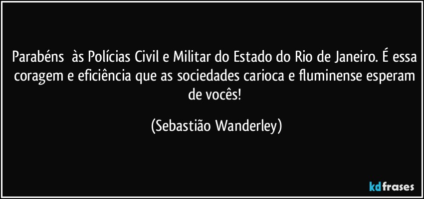 Parabéns  às Polícias Civil e Militar do Estado do Rio de Janeiro. É essa coragem e eficiência que as sociedades carioca e fluminense esperam de vocês! (Sebastião Wanderley)