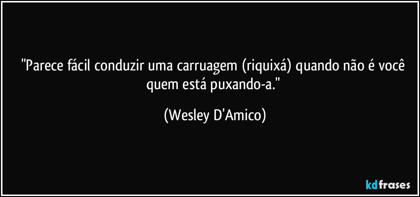 "Parece fácil conduzir uma carruagem (riquixá) quando não é você quem está puxando-a." (Wesley D'Amico)