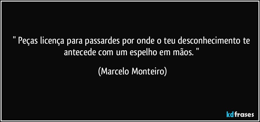 " Peças licença para passardes por onde o teu desconhecimento te antecede com um espelho em mãos. " (Marcelo Monteiro)