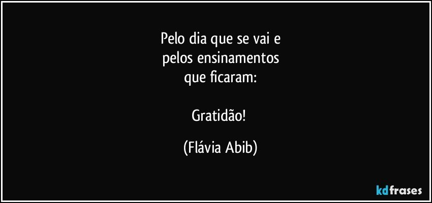 Pelo dia que se vai e
pelos ensinamentos
que ficaram:

Gratidão! (Flávia Abib)