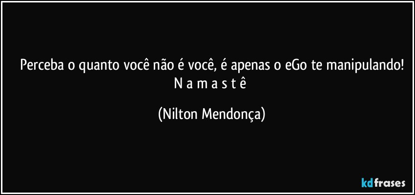 Perceba o quanto você não é você, é apenas o eGo te manipulando!
N a m a s t ê (Nilton Mendonça)