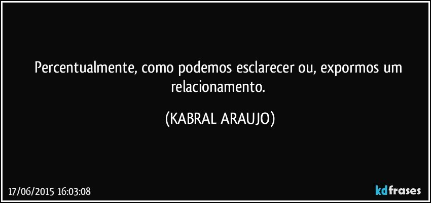 Percentualmente, como podemos esclarecer ou, expormos um relacionamento. (KABRAL ARAUJO)