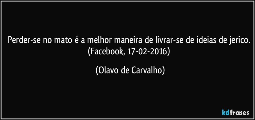 Perder-se no mato é a melhor maneira de livrar-se de ideias de jerico. (Facebook, 17-02-2016) (Olavo de Carvalho)