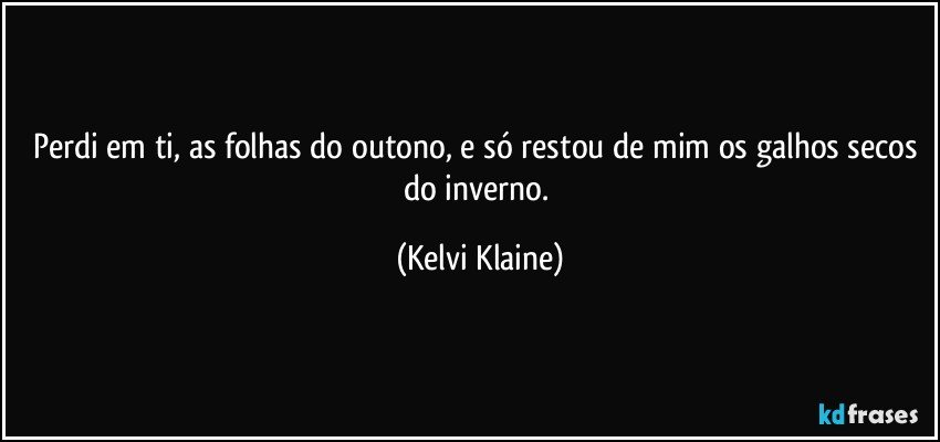 Perdi em ti, as folhas do outono, e só restou de mim os galhos secos do inverno. (Kelvi Klaine)