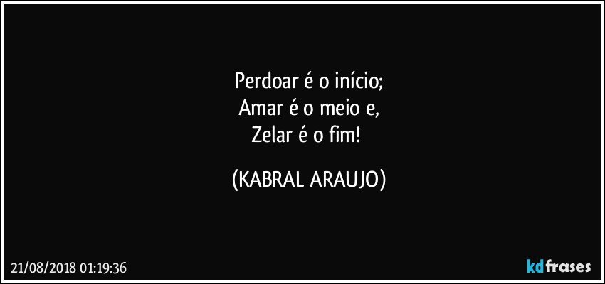 Perdoar é o início;
Amar é o meio e,
Zelar é o fim! (KABRAL ARAUJO)