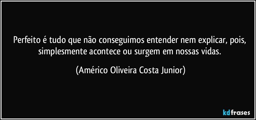 Perfeito é tudo que não conseguimos entender nem explicar, pois, simplesmente acontece ou surgem em nossas vidas. (Américo Oliveira Costa Junior)