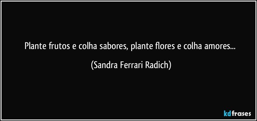 Plante frutos e colha sabores, plante flores e colha amores... (Sandra Ferrari Radich)