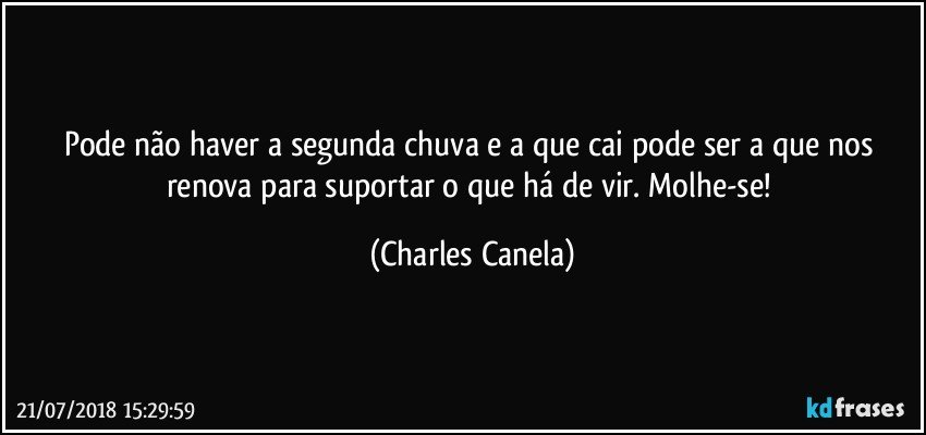 Pode não haver a segunda chuva e a que cai pode ser a que nos renova para suportar o que há de vir. Molhe-se! (Charles Canela)