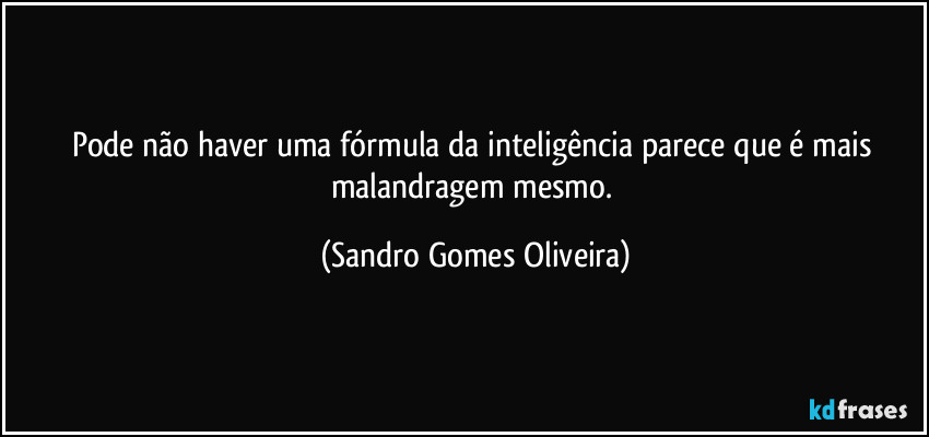 Pode não haver uma fórmula da inteligência parece que é mais malandragem mesmo. (Sandro Gomes Oliveira)