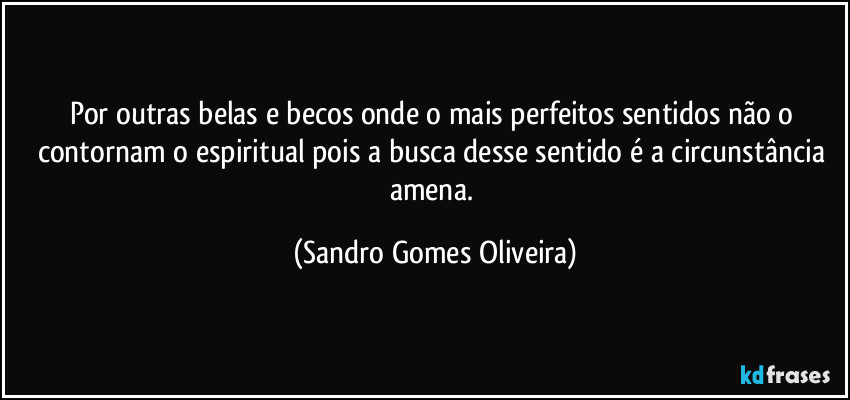 Por outras belas e becos onde o mais perfeitos sentidos não o contornam o espiritual pois a busca desse sentido é a circunstância amena. (Sandro Gomes Oliveira)