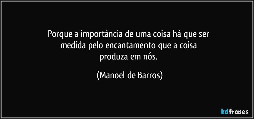 Porque a importância de uma coisa há que ser 
medida pelo encantamento que a coisa 
produza em nós. (Manoel de Barros)