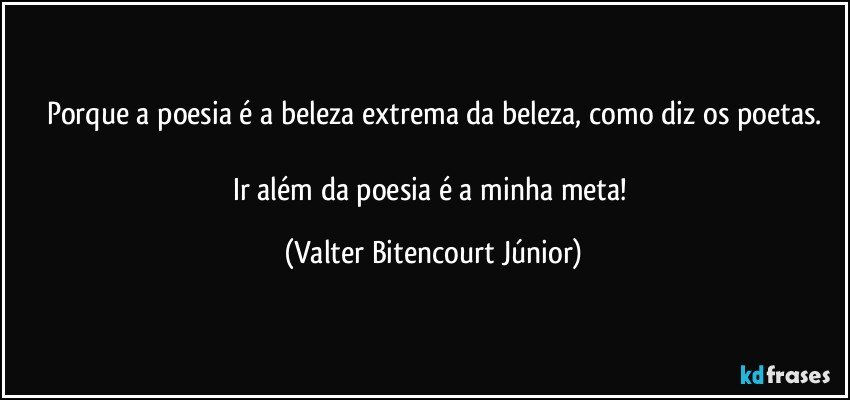 Porque a poesia é a beleza extrema da beleza, como diz os poetas.

Ir além da poesia é a minha meta! (Valter Bitencourt Júnior)