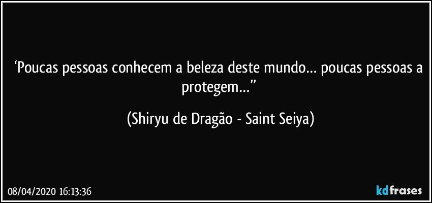 ‘Poucas pessoas conhecem a beleza deste mundo… poucas pessoas a protegem…’’ (Shiryu de Dragão - Saint Seiya)