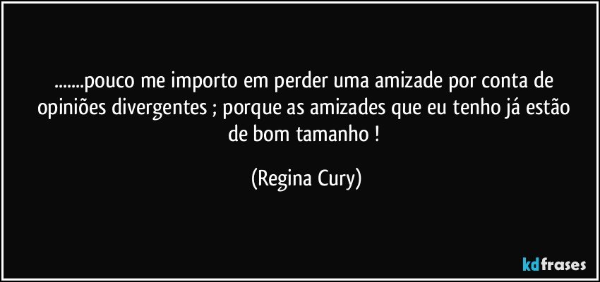 ...pouco me importo  em    perder uma   amizade por conta de opiniões divergentes ;  porque   as amizades   que eu tenho já estão de bom tamanho ! (Regina Cury)