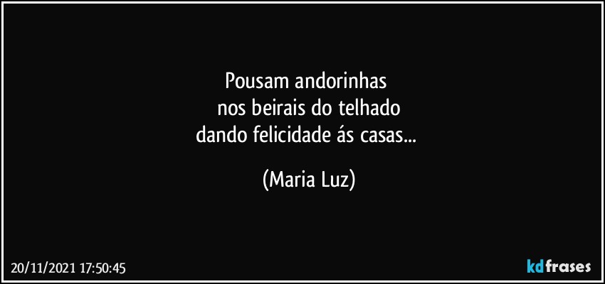 Pousam andorinhas 
nos beirais do telhado
dando felicidade ás casas... (Maria Luz)