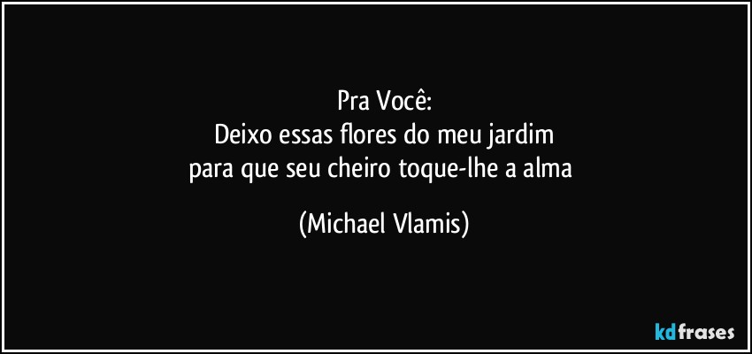 Pra Você:
Deixo essas flores do meu jardim
para que seu cheiro toque-lhe a alma (Michael Vlamis)