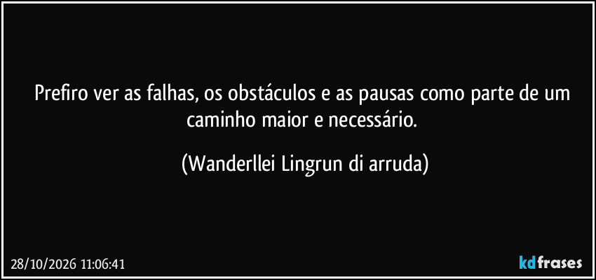 Prefiro ver as falhas, os obstáculos e as pausas como parte de um caminho maior e necessário. (Wanderllei Lingrun di arruda)