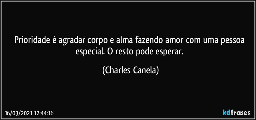 Prioridade é agradar corpo e alma fazendo amor com uma pessoa especial. O resto pode esperar. (Charles Canela)