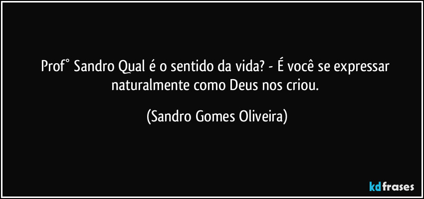 Prof° Sandro Qual é o sentido da vida? - É você se expressar naturalmente como Deus nos criou. (Sandro Gomes Oliveira)