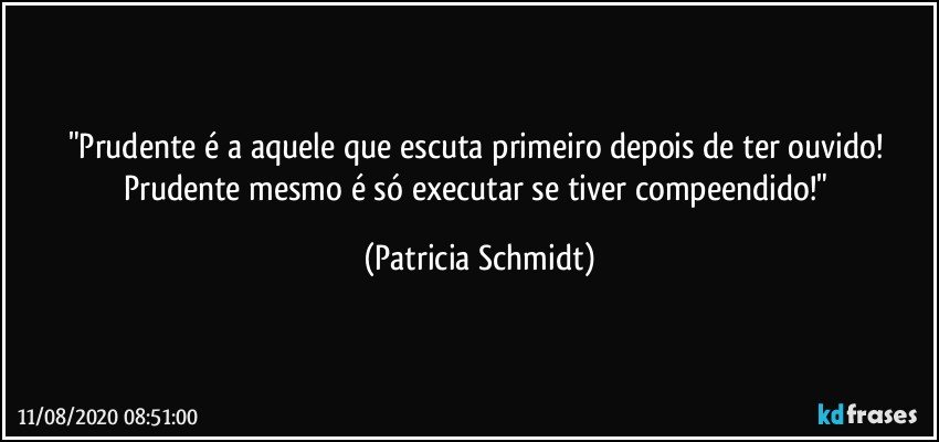 "Prudente é a aquele que escuta primeiro depois de ter ouvido! Prudente mesmo é só executar se tiver compeendido!" (Patricia Schmidt)