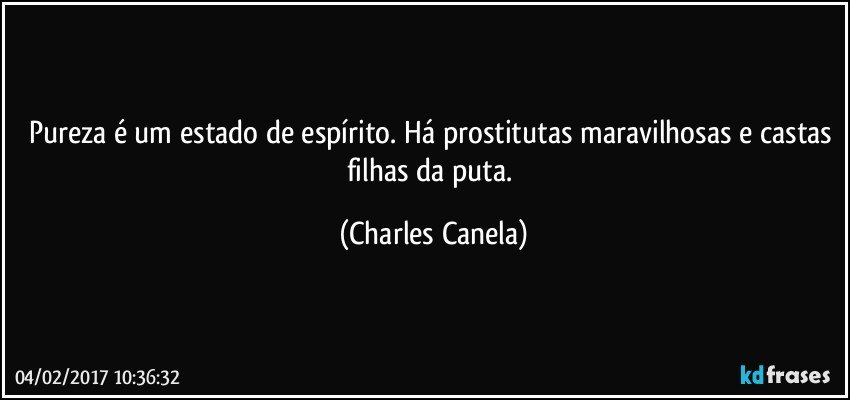 Pureza é um estado de espírito. Há prostitutas maravilhosas e castas filhas da puta. (Charles Canela)