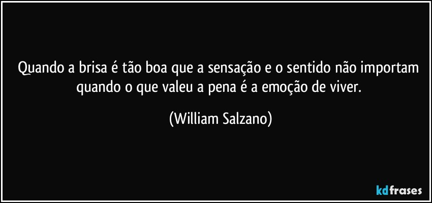 Quando a brisa é tão boa que a sensação e o sentido não importam quando o que valeu a pena é a emoção de viver. (William Salzano)