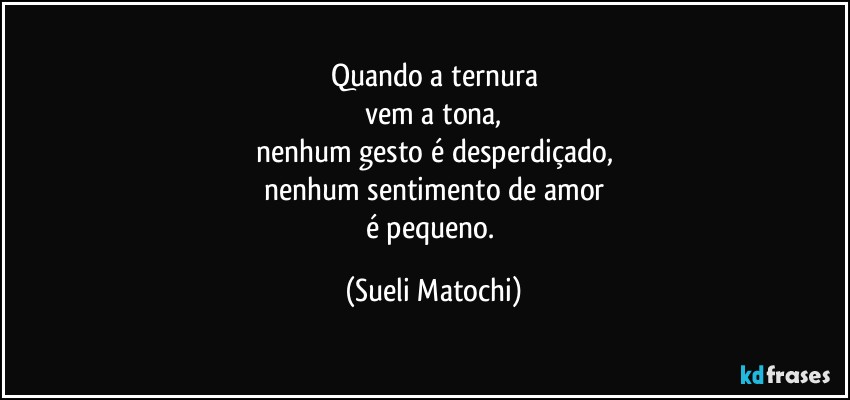 Quando a ternura
vem a tona,
nenhum gesto é desperdiçado,
nenhum sentimento de amor
é pequeno. (Sueli Matochi)