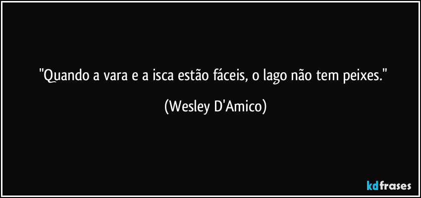 "Quando a vara e a isca estão fáceis, o lago não tem peixes." (Wesley D'Amico)